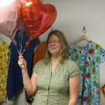 Lara Knudsen, M.D. with her selection of handmade gowns.